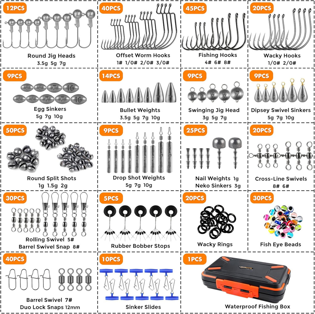 264/397pcs Fishing Accessories Kit, Organized Fishing Tackle Box with Tackle Included, Fishing Hooks, Fishing Weights