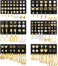 84 Pairs Gold Stud Earrings Set for Women Multipack, Fashion Pearl Cubic Zirconia Butterfly Earrings Packs Piercings
