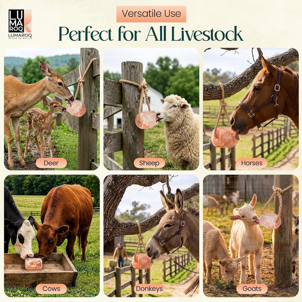 Himalayan Pink Salt Lick On Rope 6lbs for Horses, Deer, Goats & Livestock, Natural Mineral Salt Block with 84 Trace