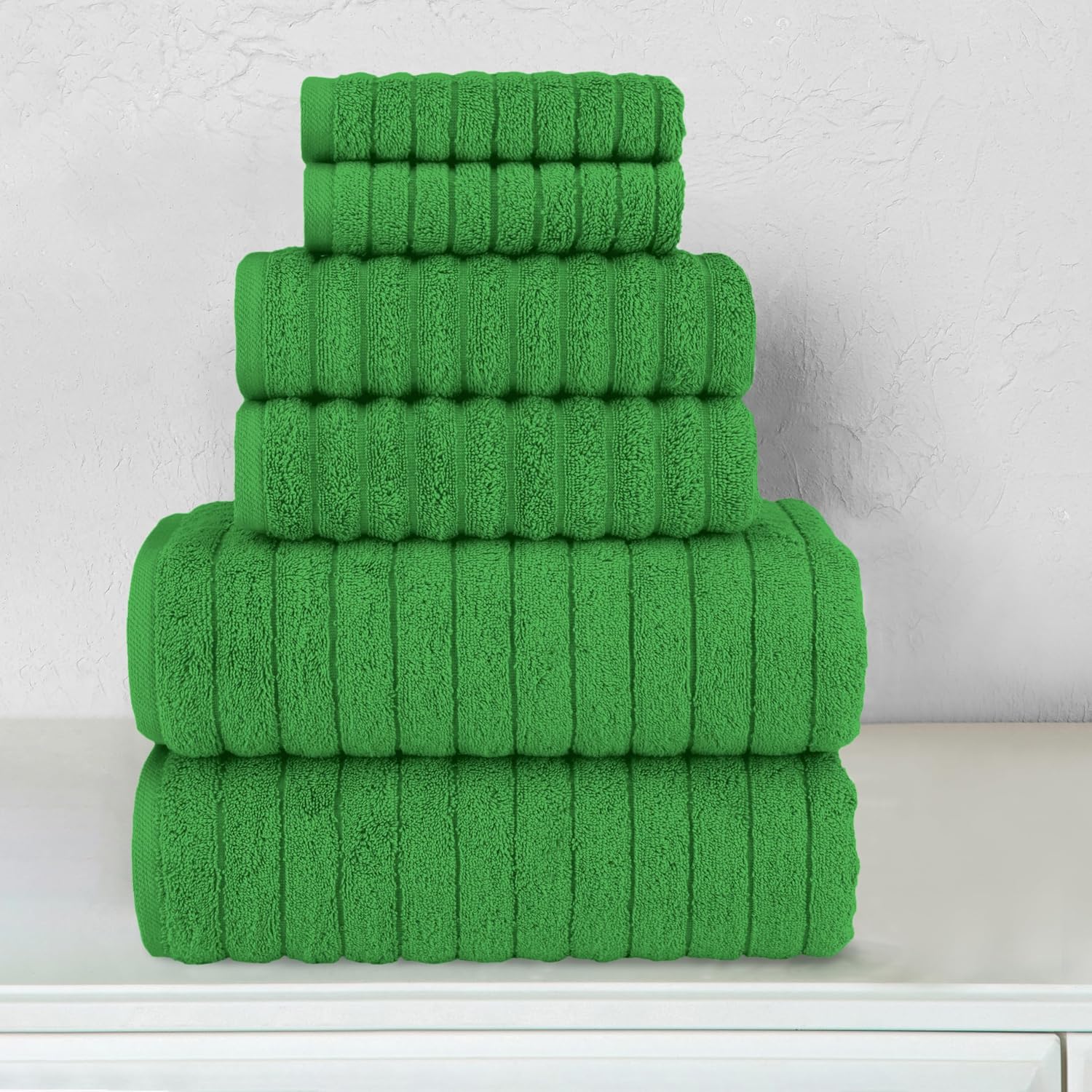 100% Turkish Cotton Corduroy Ribbed Luxury Bath Towels 6-Piece Set, Premium Feel - Quick Dry, Highly Absorbent