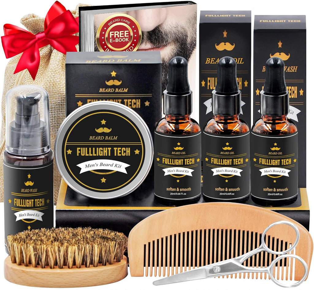 Beard Kit Gifts for Men, 3 Natural Beard Oil, Gently Soothes Itch & Dryness | Complete Beard Care & Grooming Kit with