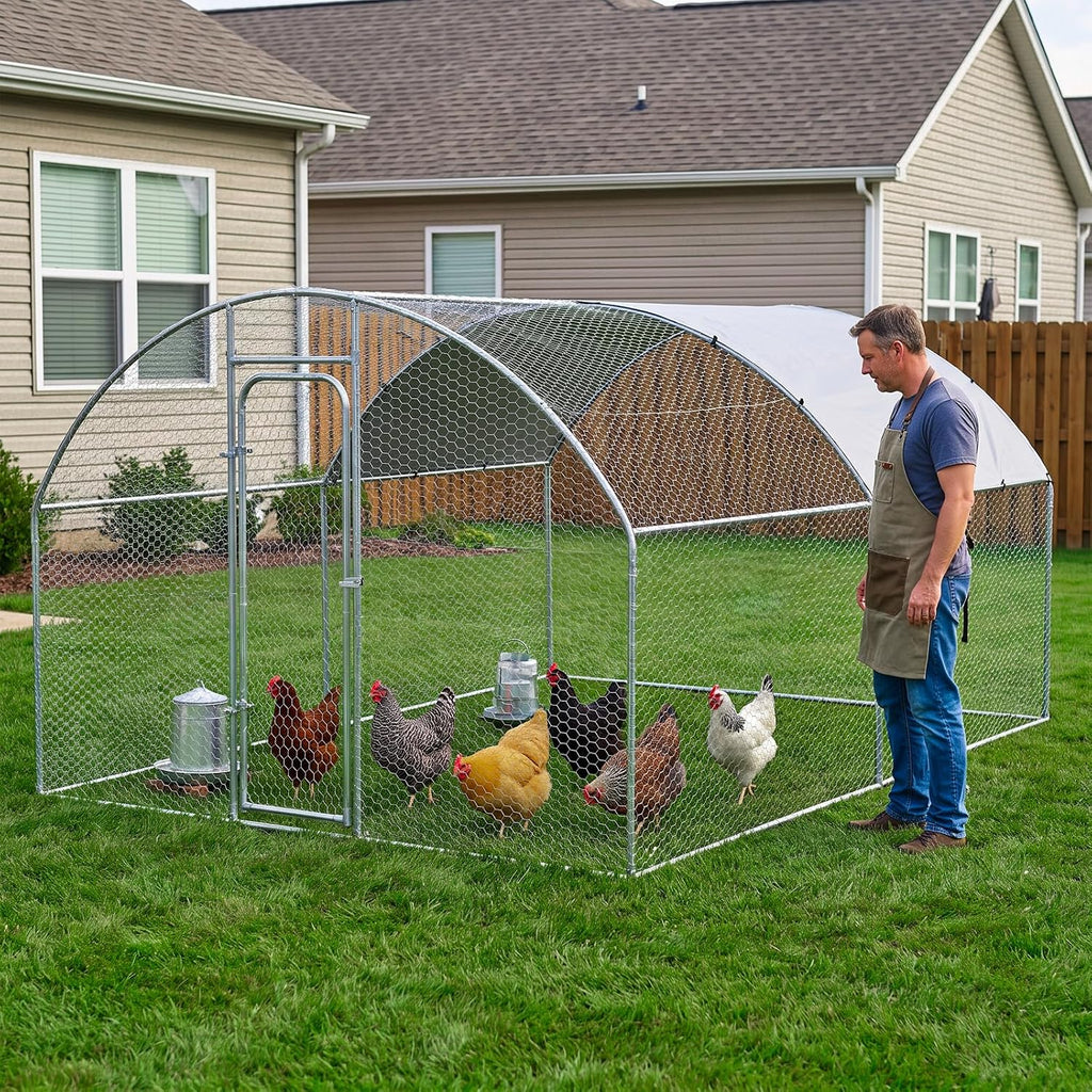 Metal Chicken Coop with Waterproof Curved Roof, 13.1×9.8×6.4ft
