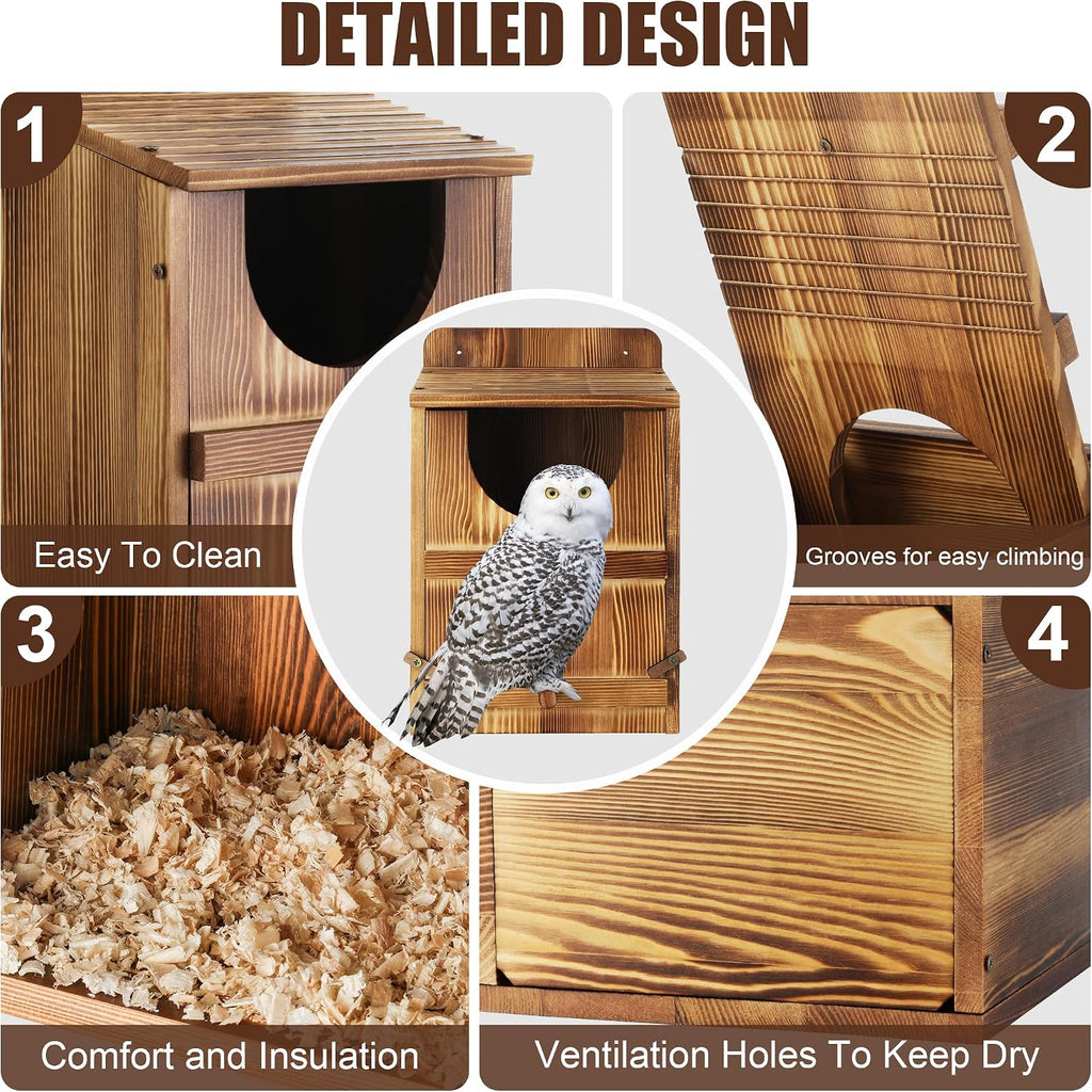 Owl House, Barn Owl Nesting Box with Bird Stand and Wood Shavings, Large Wooden Screech Nesting Box for Outside, Nest
