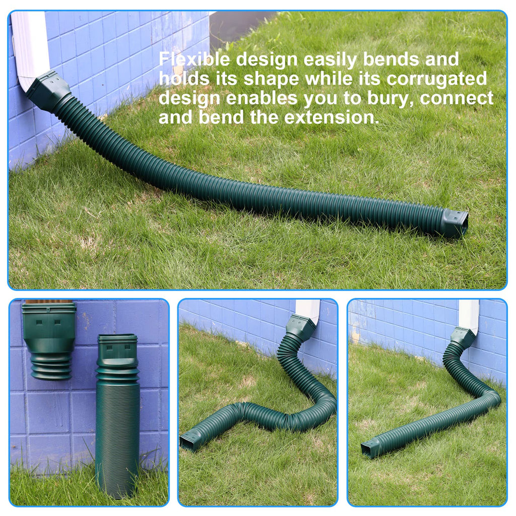 Green-2pack Rain Gutter Downspout Extensions Flexible, Drain Downspout Extender,Down Spout Drain Extender, Gutter
