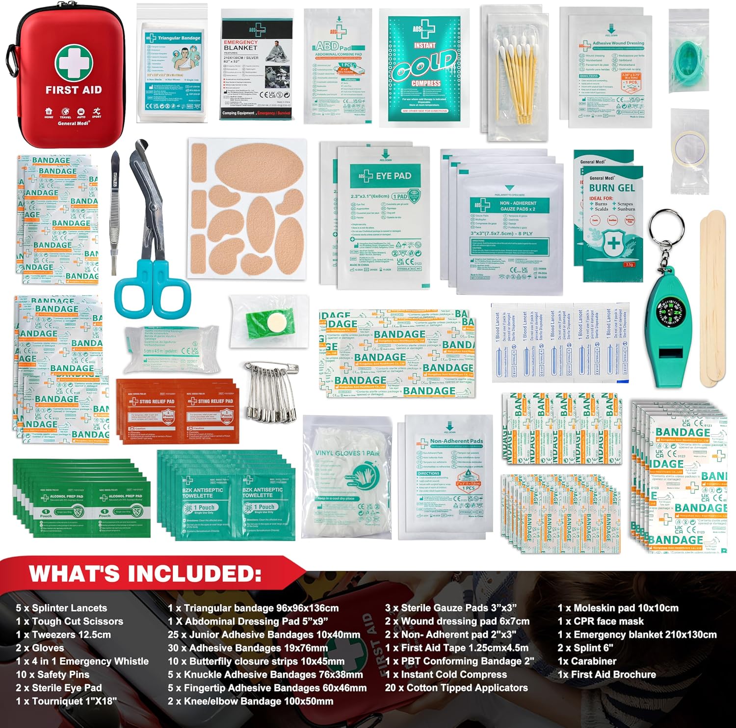 First Aid Kit - 170 Pieces Hard Case and Lightweight - Great for Travel, Home, Office, Vehicle, Camping, Workplace &