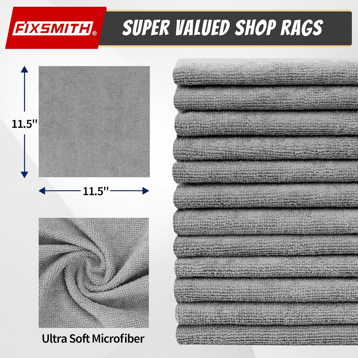 Shop Towels, Pack of 200, Grey Microfiber Cleaning Cloth Bulk, Microfiber Towels for Cars, All-Purpose Absorbent