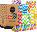 Paper Straws 400 Pack Biodegradable Colorful Striped Design 8.25" Straw for Everyday/Birthday Party/Baby
