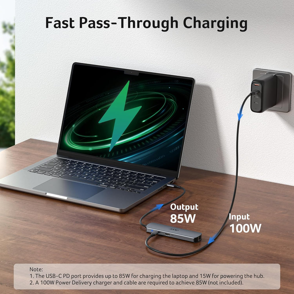 6 in 1 USB C Hub with Ethernet, 4K@60Hz USBC to HDMI Multiport Adapter, 100W PD Charging, USB A/USB C Data Ports USB