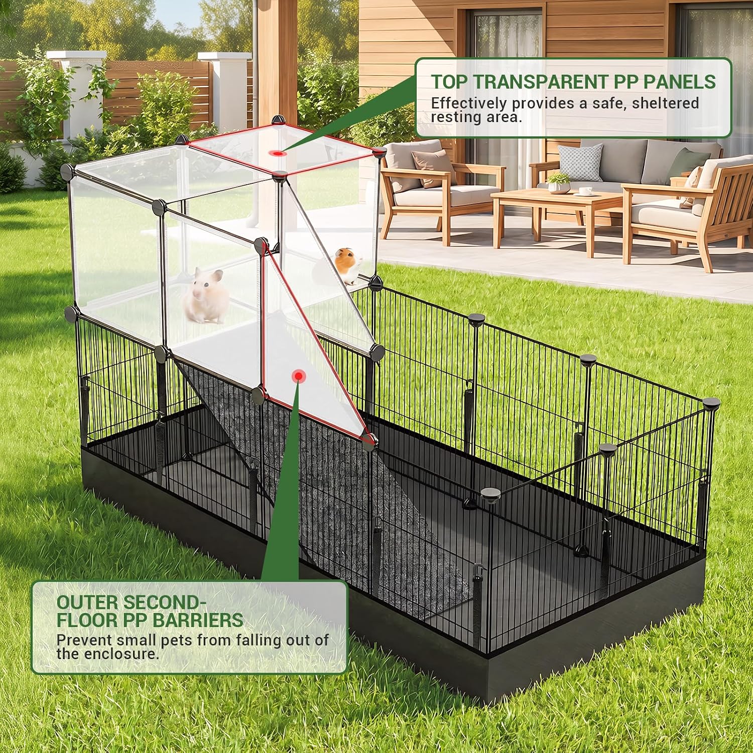 28 Panels Guinea Pig Cages, 48" x 24" x 28" Small Animal Playpen | Portable Metal Rabbit Bunny Cage with Waterproof
