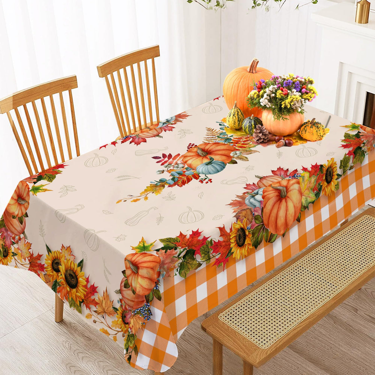 Fall Tablecloth 60 x 120 Inches, Plaid Fall Table Cloth Rectangle