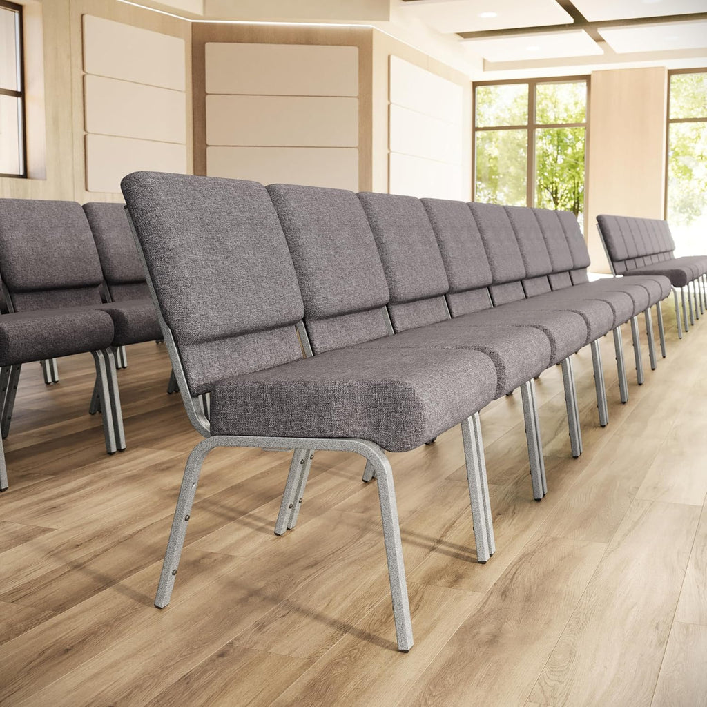 4 Pack HERCULES Series 21''W Stacking Church Chair in Gray Fabric - Silver Vein Frame