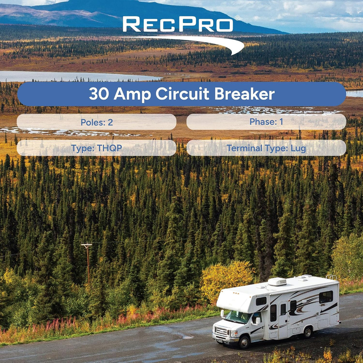 RecPro 2 Pole 30 Amp Circuit Breaker for RV, GE Equivalent