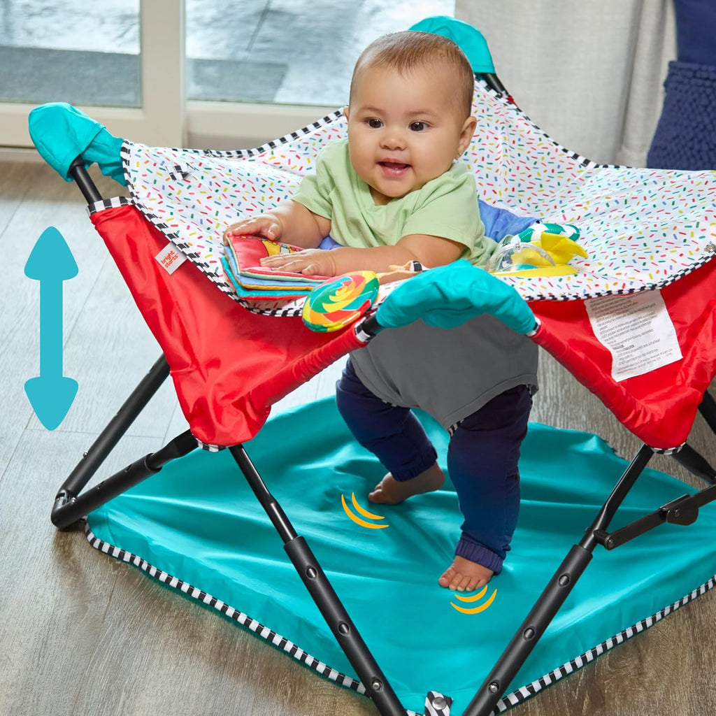 Pop 'N Jump Portable Baby Jumper, Foldable Indoor/Outdoor Baby Jumper with Sweet Treats with Sensory Activities, Ages