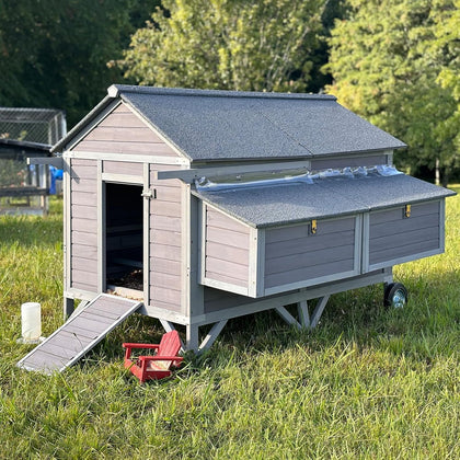 Chicken Coop for 10-12 Chickens with Large Wheels Wooden Large Chicken Coop Spacious Habitat with 4 Perches 4 Nesting