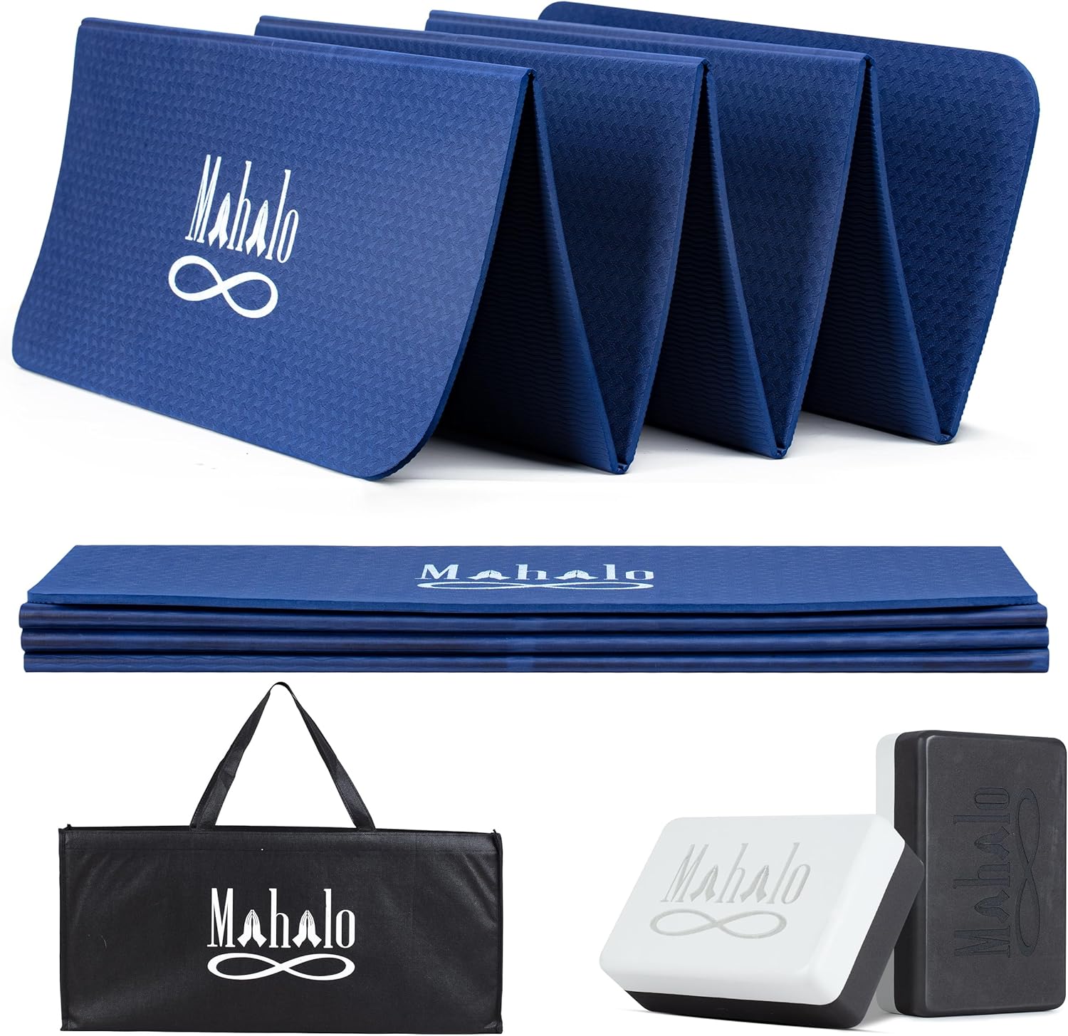 Foldable Yoga Mat + Carry Bag, 6mm 7-fold Workout Mat, Easy to Store, Anti-Slip Folding Exercise Mat for Yoga