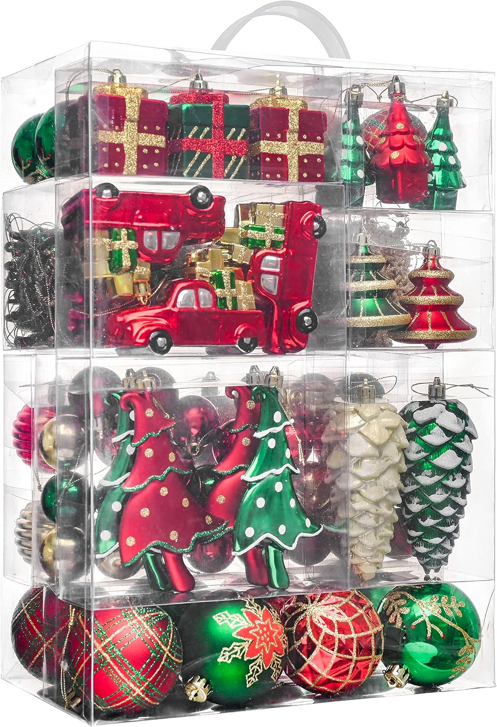 Christmas Tree Ornaments Set, 155ct Red Green and Gold Shatterproof Christmas Tree Decorations Bulk, Traditional