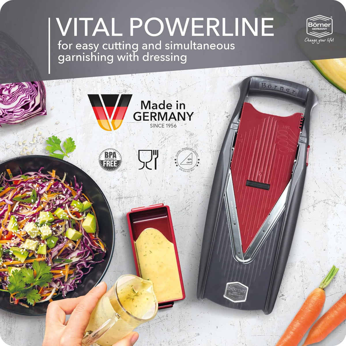 Mandoline Slicer Vital (Profi Set) • Vegetable Slicer with Stainless Steel V-Blade & Dressing Function • 12 Cutting