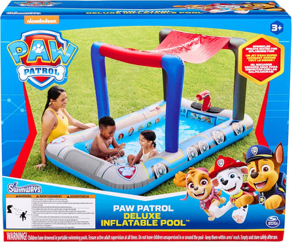 Paw Patrol Deluxe Inflatable Pool, Above Ground Pool with Canopy and Fast Inflation for Kids Aged 3 & Up