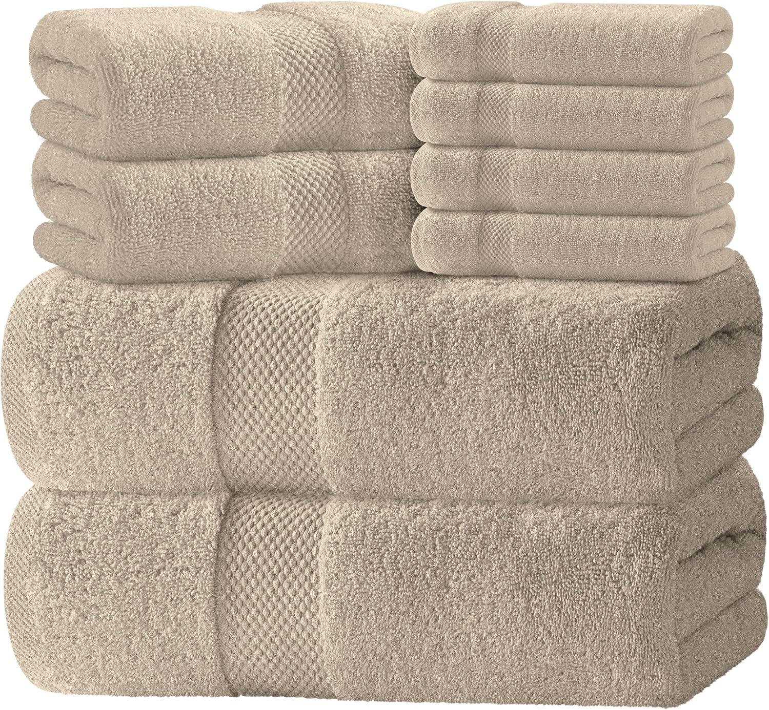 Luxury Bath Towel Set of 8 Pieces - 100% Turkish Cotton Highly Absorbent Towels for Bathroom, 2 Luxury Bath Towels