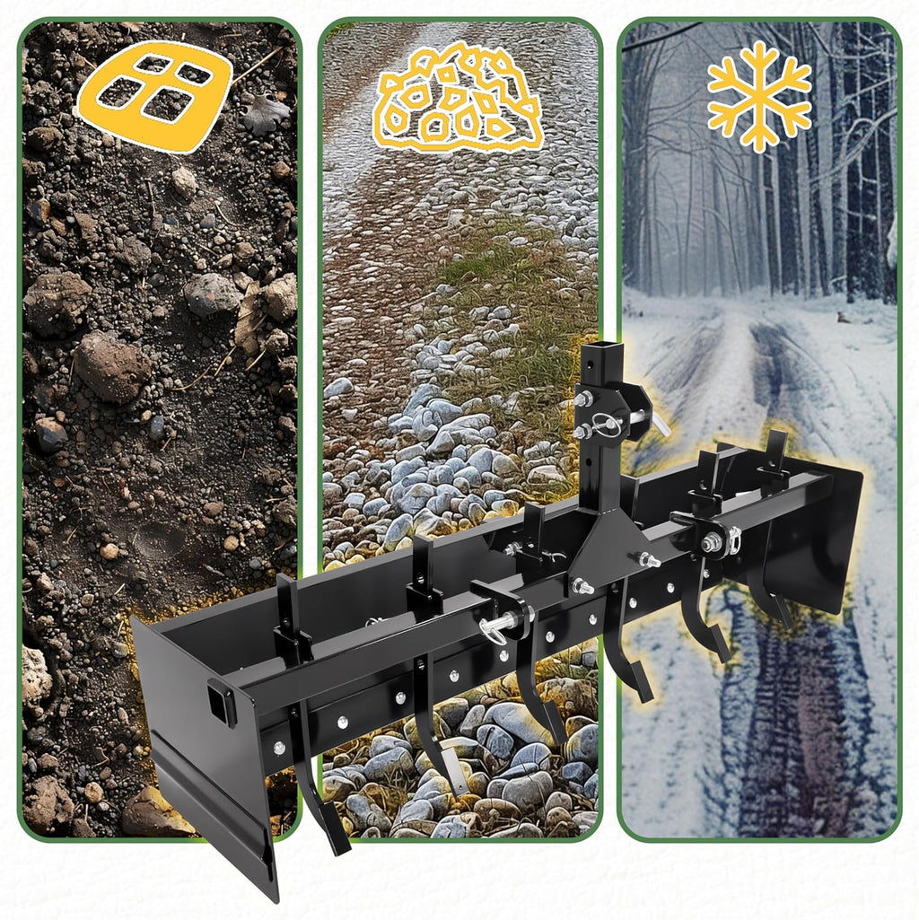 55" 3 Point Box Scraper Compatible with CAT 0 Three-Point Tractor Box Blade Attachment Leveling Grading Landscaping