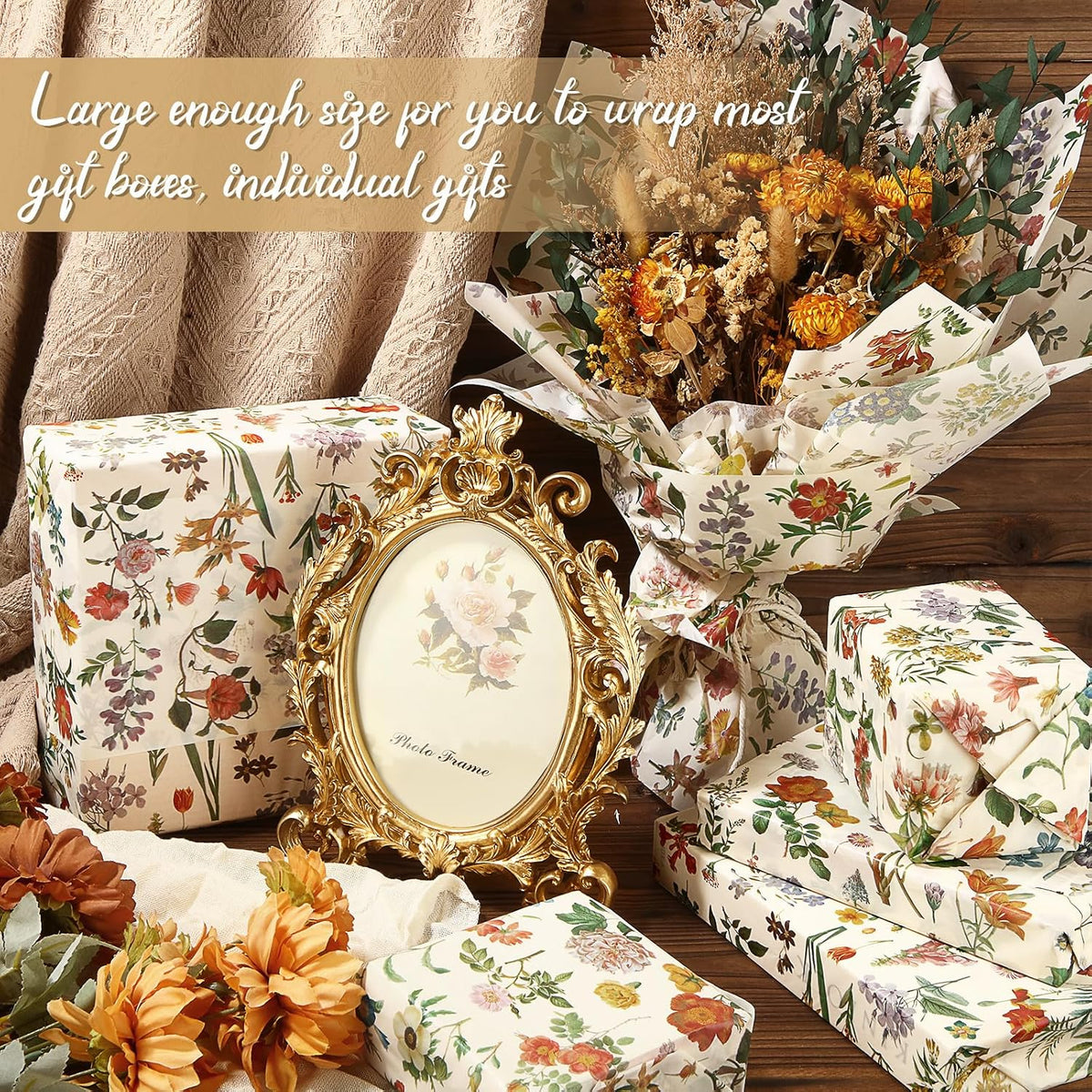 100 Sheets Vintage Floral Tissue Paper, Wildflowers, 20 x 14 Inch