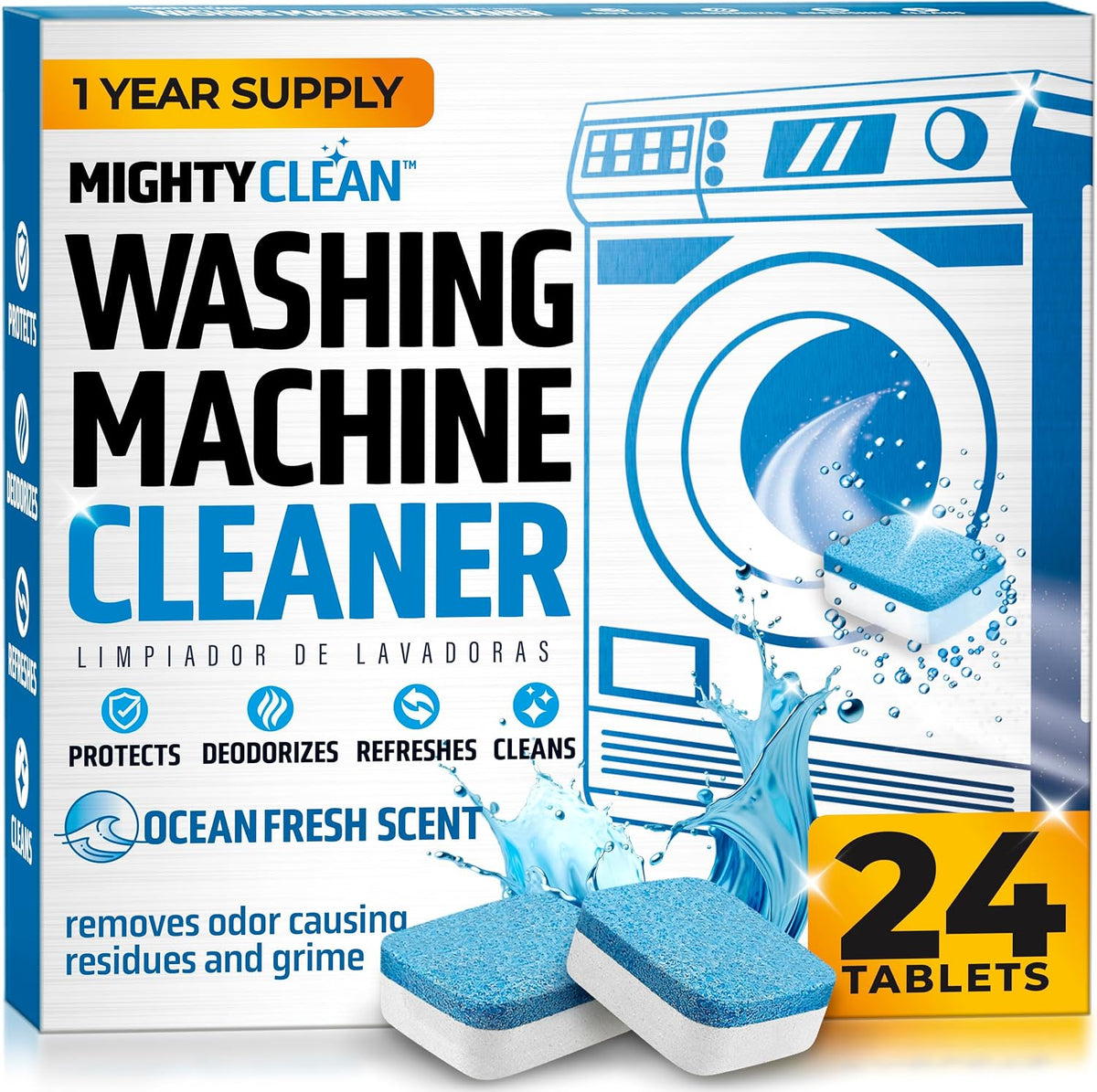 Washing Machine Cleaner Tablets 24 Pack - 1 Year Supply, Septic Safe Washing Machine Cleaning Tablets, Washer Cleaner