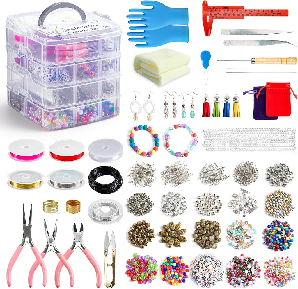 Jewelry Making Kit, 1960 pcs, Supplies Includes Beads, Instructions, Findings, Wire for Bracelet, Necklace, Earrings