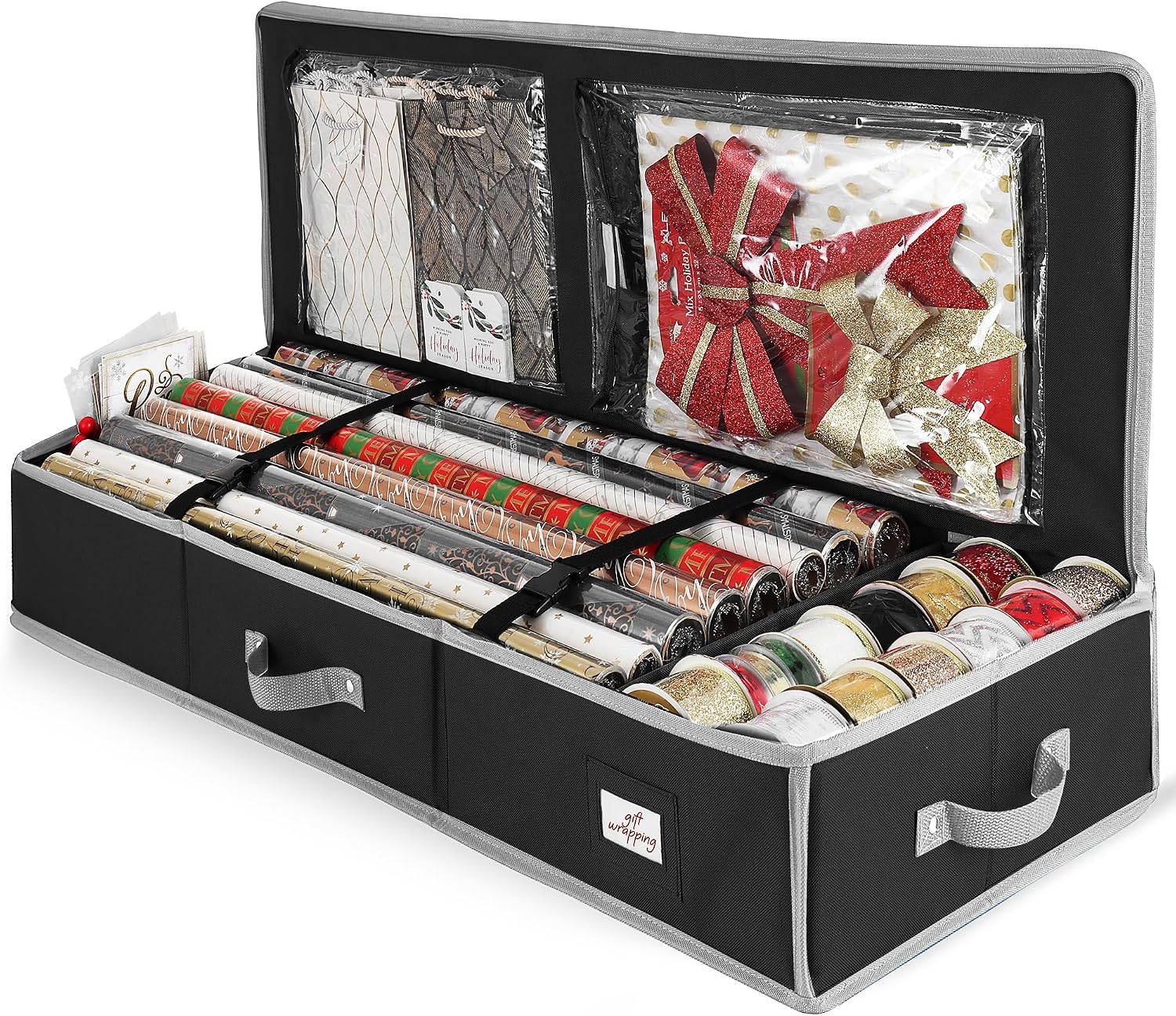 Wrapping Paper Storage Container - Christmas Storage Bag with Interior Pockets - Gift Wrapping Organizer Storage Fits