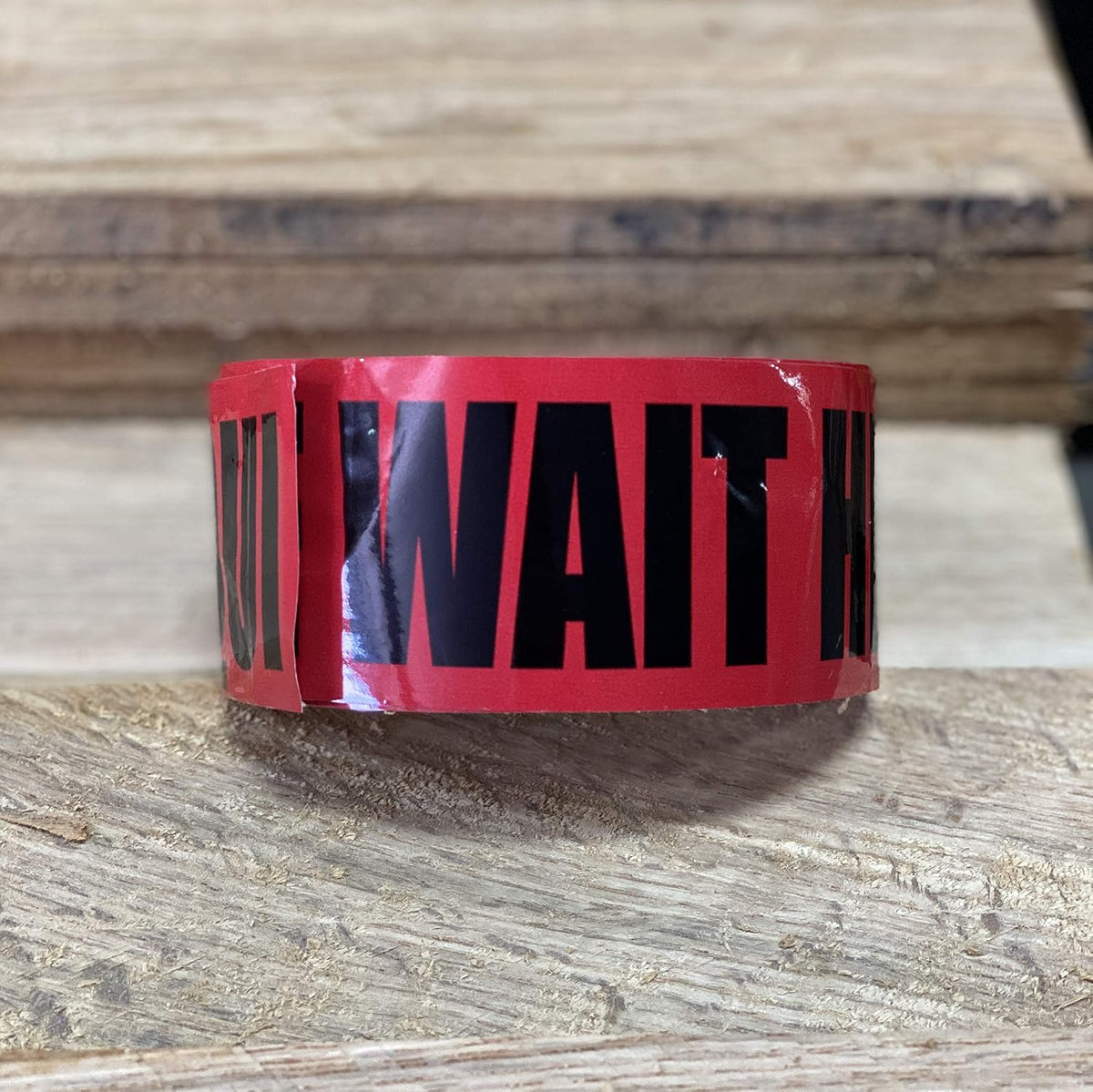 Please Wait Here - Social Distancing Floor Marking Tape, 2 inch Width x 108 Foot Length roll, Red with Black