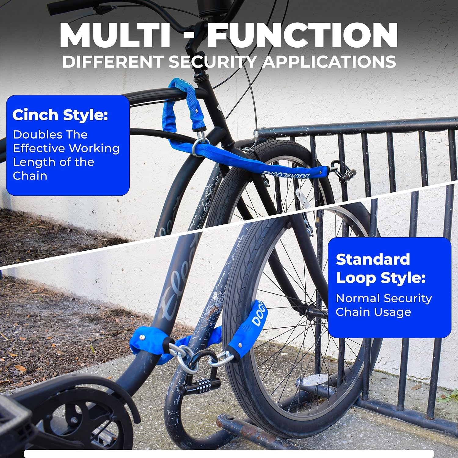 8mm Security Chain Kit (3', 6' or 10') with Compact U-Lock, 3' | Weatherproof, Heavy Duty, Cinch Style, Hardened