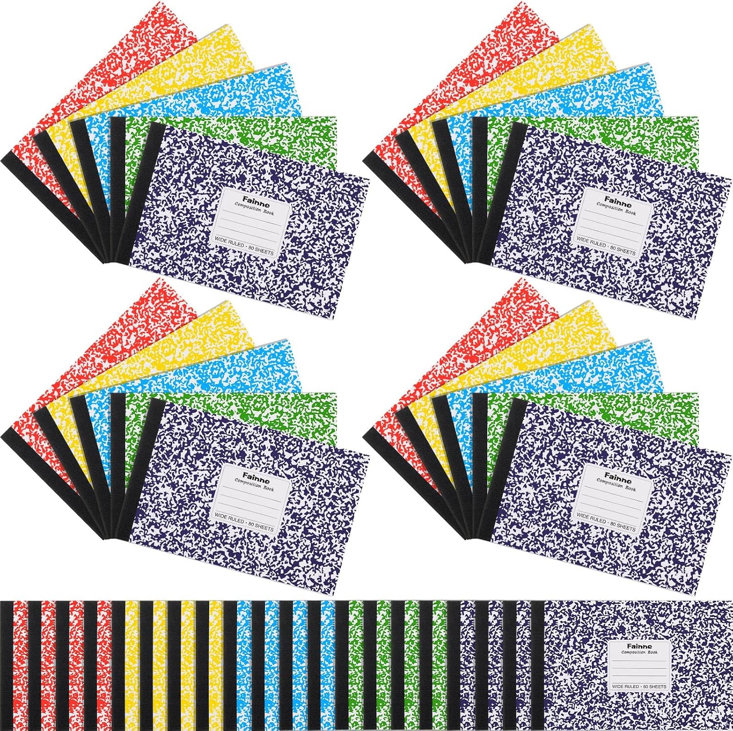 20 Pieces Composition Notebooks 80 Pages Half Size Wide Ruled 4-7/8 x 7-1/2" Composition Books 11/32" Spacing