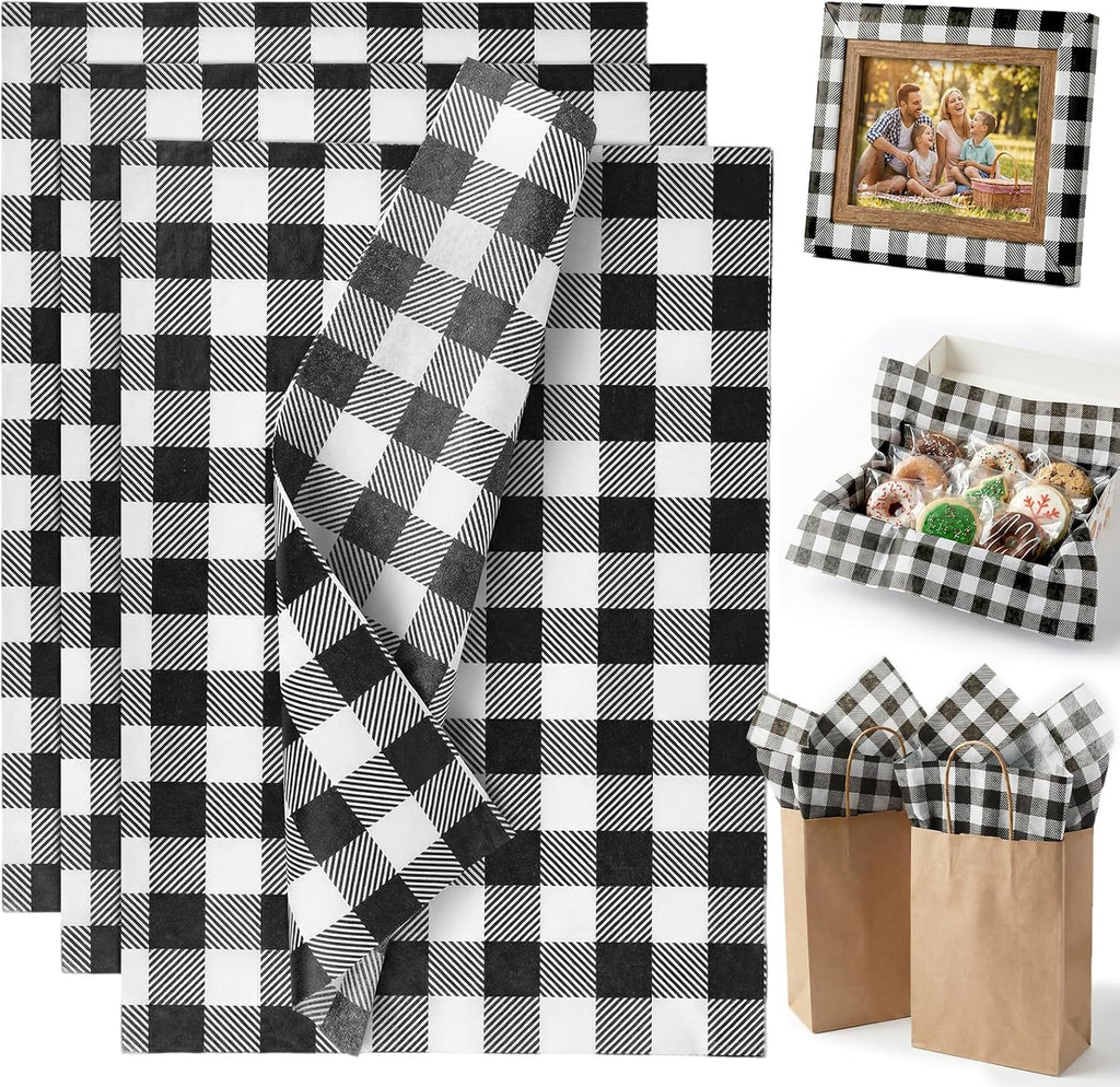 100 Sheets Black and White Checkered Tissue Paper, 10 X 14 inches