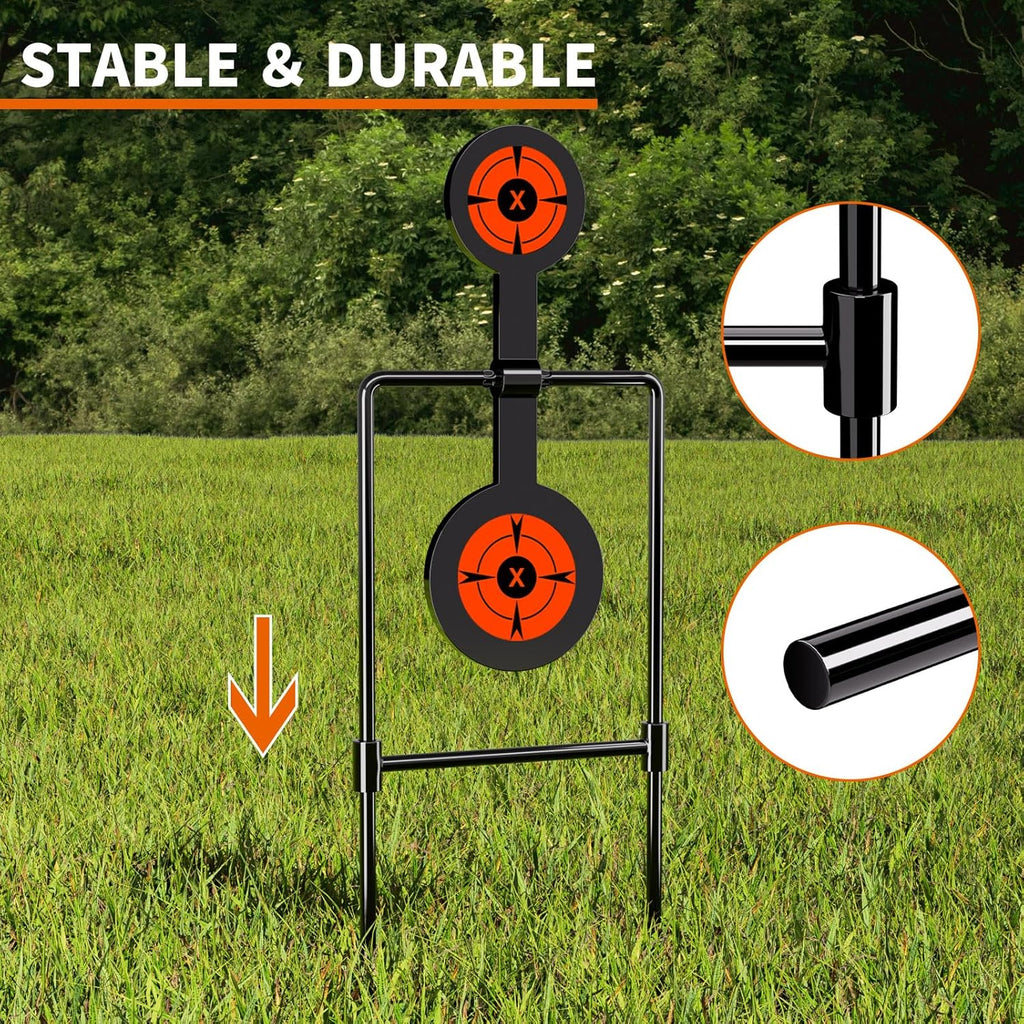 3/8 Inch Thick Double Spinner Shooting Targets - Auto Reset Steel Target - for Centerfire Handguns Up to .44 Magnum