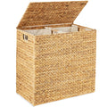 Large Laundry Hamper with Lid, Natural Handwoven Hyacinth Laundry Basket, W/Removeable & Washable Liner Bag