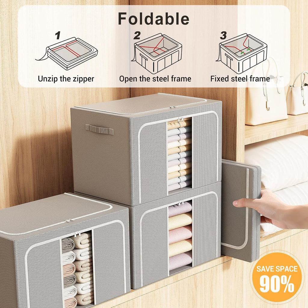 Clothes Storage Bins with Metal Frame Foldable Storage Box Clothes Organizers Storage Containers for Clothes Sheets