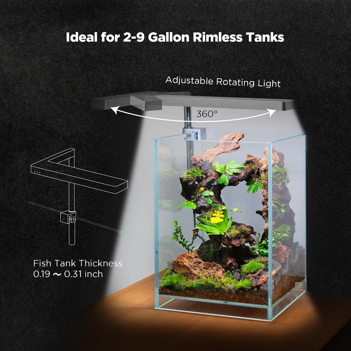 Flat Nano 15W Full Spectrum Aquarium Light, 4 Level Dimmable Plant Light, IP54 Waterproof Freshwater Use Only