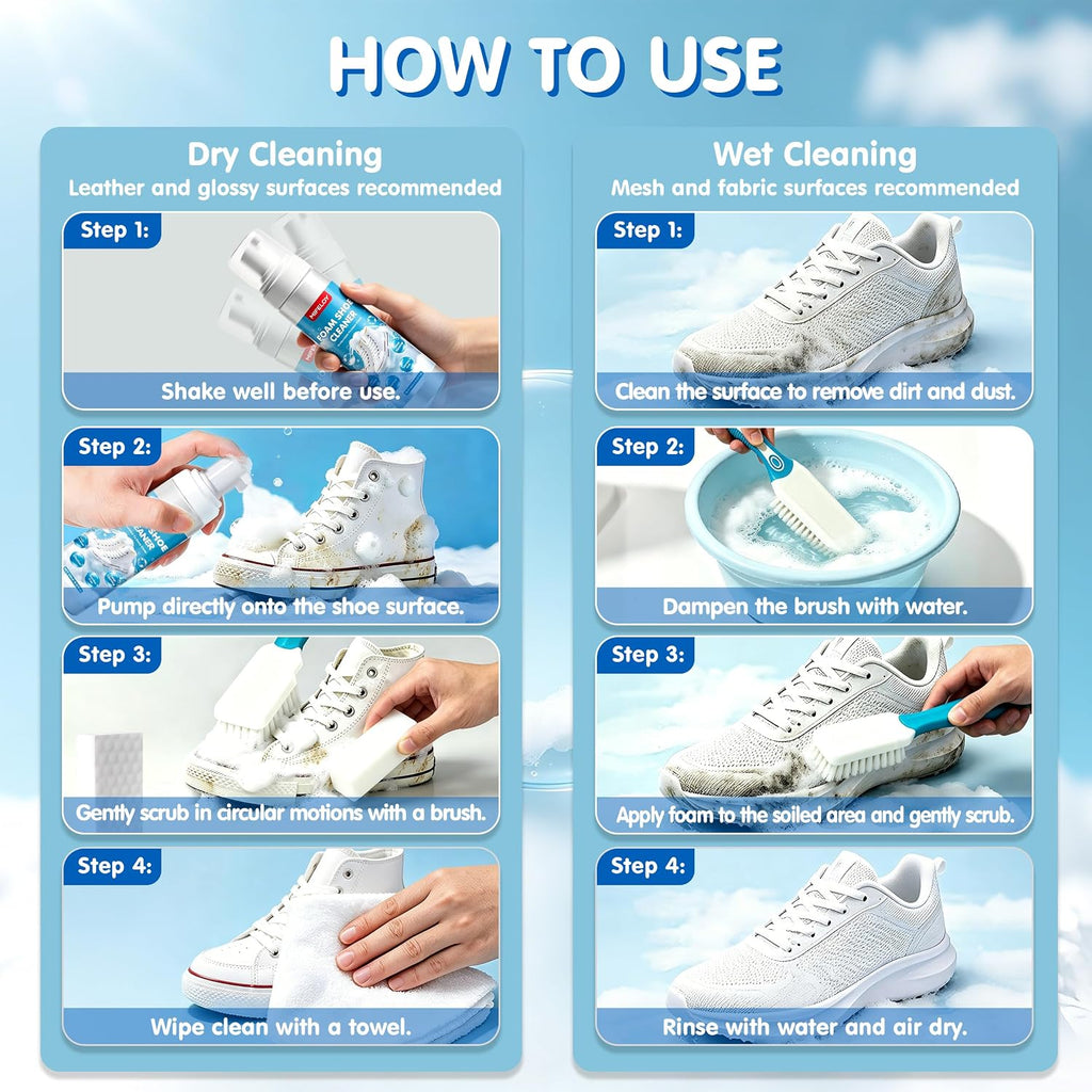 Shoe Cleaner 8.12 oz (240ml) – Sneaker Cleaner Foam for White Shoes, Tennis Shoes & More, Remove Dirt & Stains