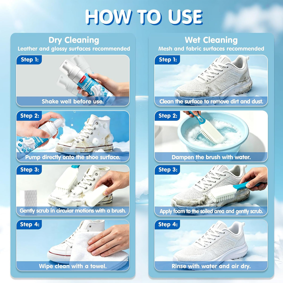 Shoe Cleaner 8.12 oz (240ml) – Sneaker Cleaner Foam for White Shoes, Tennis Shoes & More, Remove Dirt & Stains