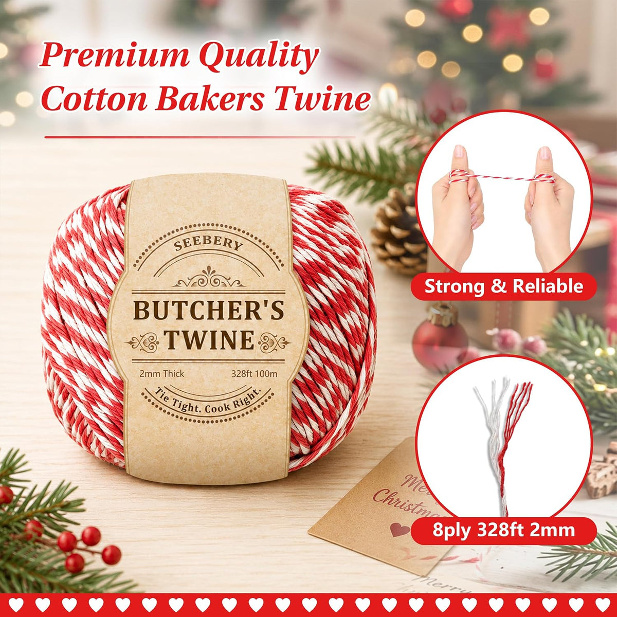 Cotton Bakers Twine, Cotton Twine String for Gift Wrapping, Baking & Crafts
