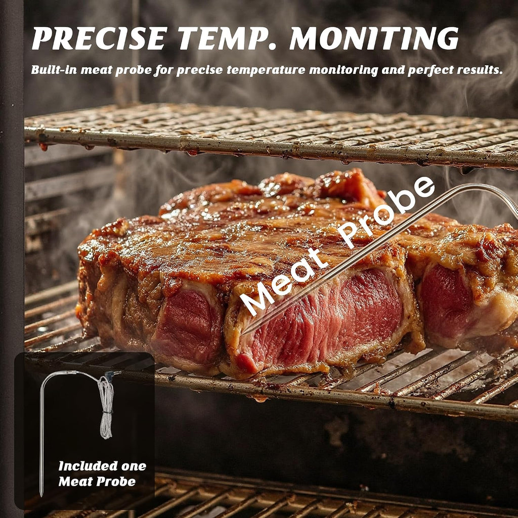Electric Pellet Smoker with Rainproof Cover, Vertical Wood Pellet Smokers Grill With Hook Meat Probe LED Display