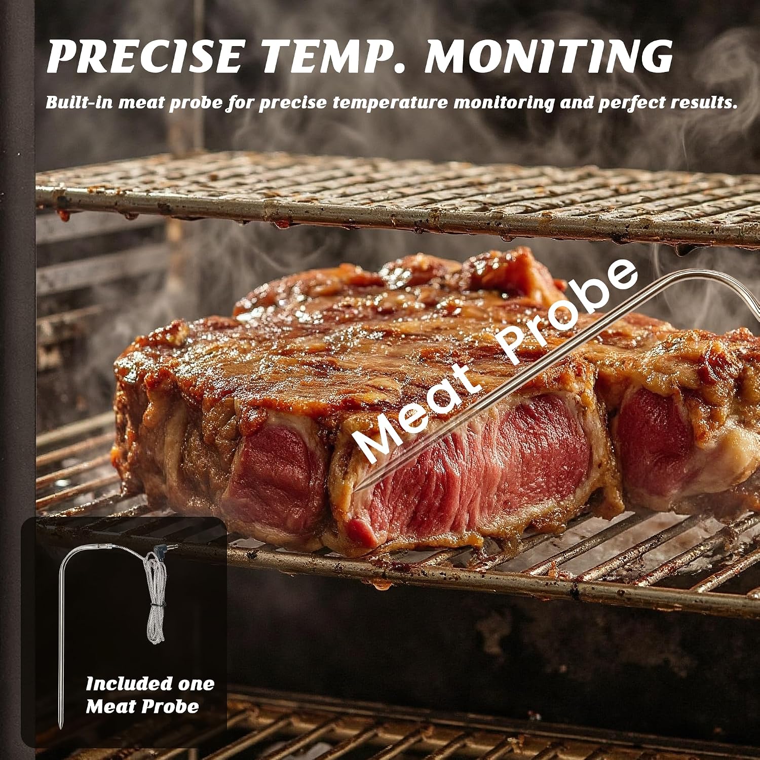 Electric Pellet Smoker with Rainproof Cover, Vertical Wood Pellet Smokers Grill With Hook Meat Probe LED Display