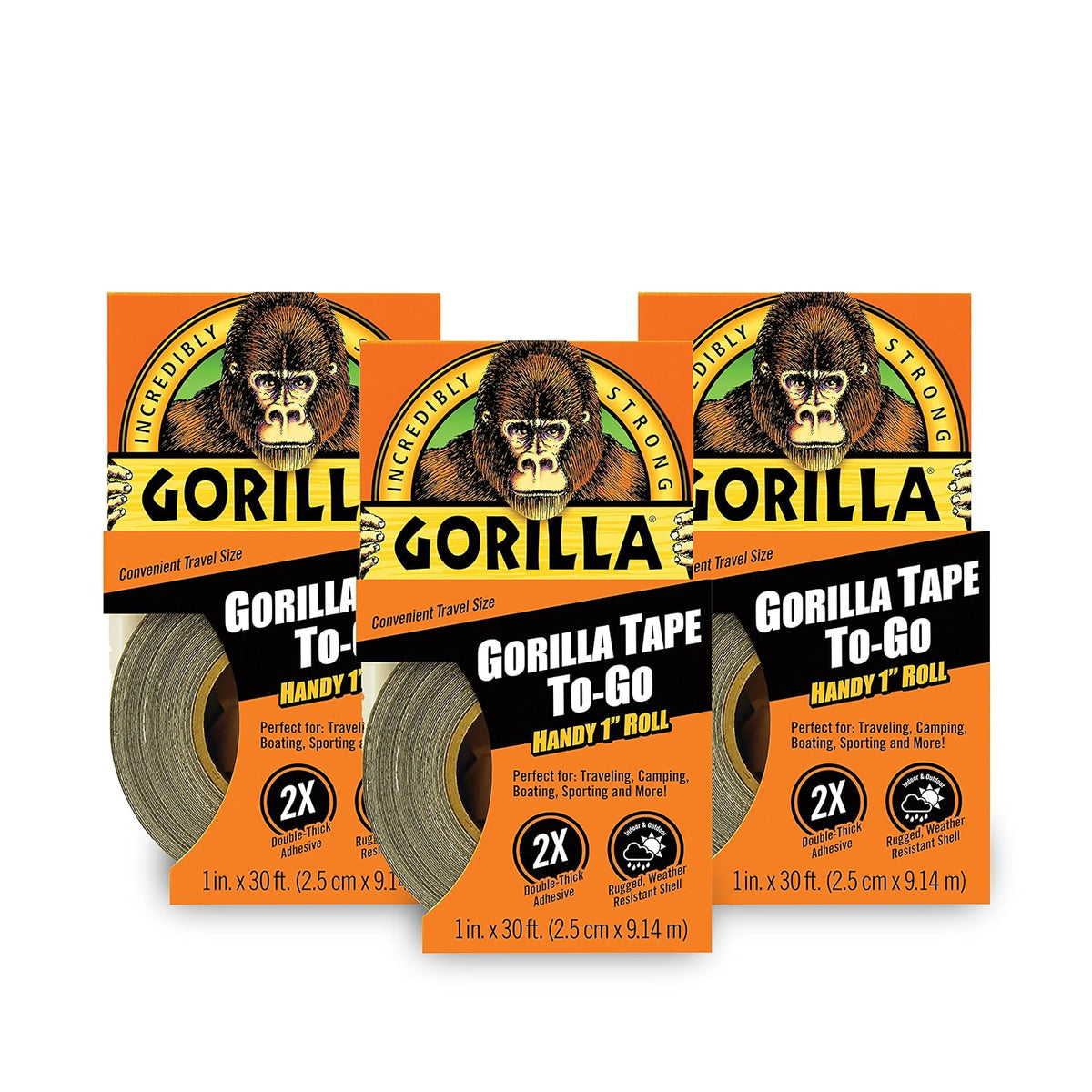 Mini Duct Tape to-Go, Travel Size, 1" x 10 yd, Black, 3-Pack