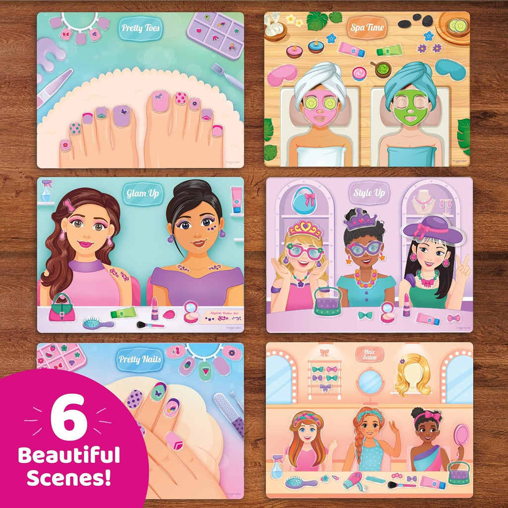Reusable Sticker Fun – Hair & Makeup Kit |Reusable Glam Stickers for Kids | 6 Styling Scene Boards | Pretend Play |