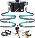 Retractable Hands Free Dog Leash with Dual Bungees for 2 Dogs, Adjustable Waist Belt Fanny Pack, Reflective Stitching