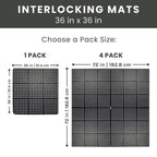 Interlocking Rubber Floor Tiles 4 Pack, Anti Fatigue, 3 x 3 ft
