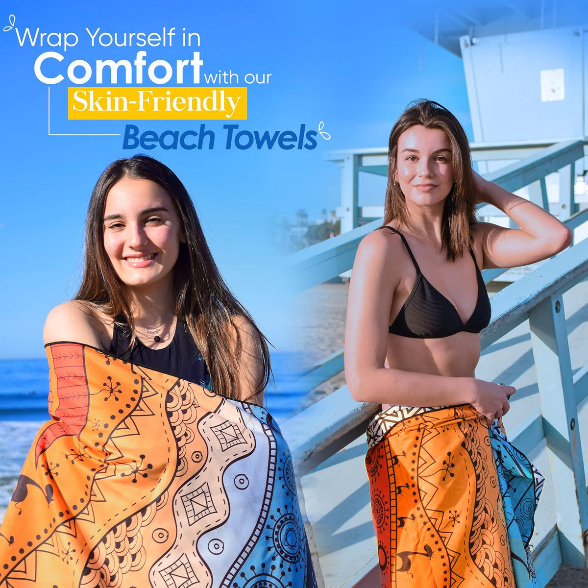 Microfiber Beach Towel - Quick Dry, Sand Free and Oversized 71x35 | Super absorbent, lightweight, swimming, gym