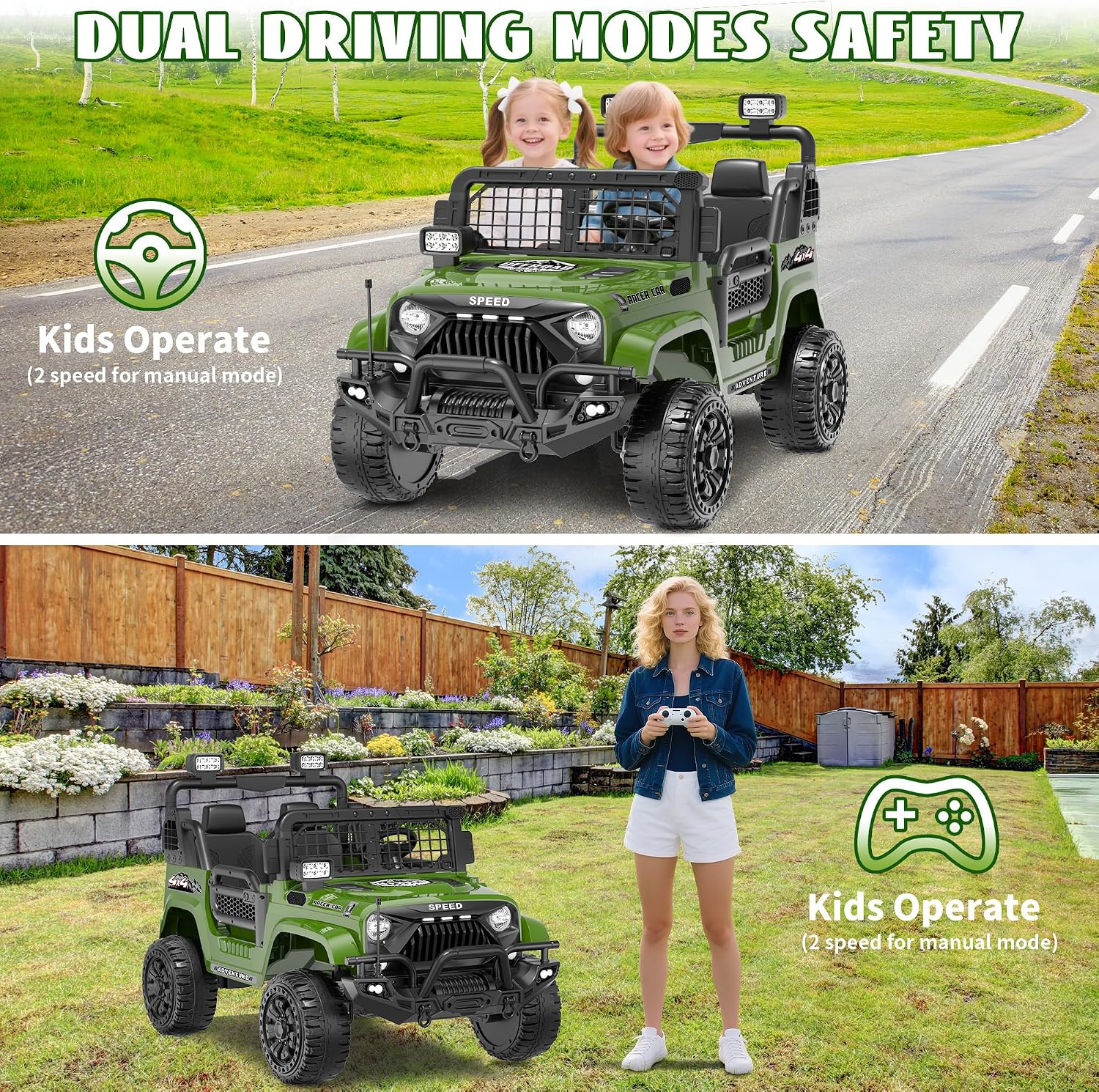 XL 24V Ride on Toys for Big Kids, 2 Seater Electric Car for Kids with Remote Control,800W Motors,21'' Wide