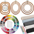 138 Pcs Embroidery Kit 9 Hoop 100 Thread 5 Fabric 16 Needles | Bamboo Frames in 3 Shapes, Rainbow Floss Skeins, 8