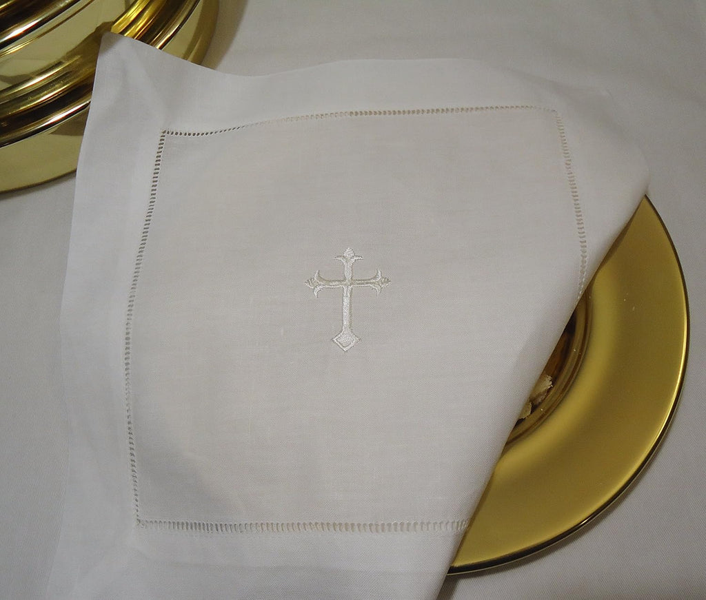 White Linen Altar Cloth White Cross Embroidery