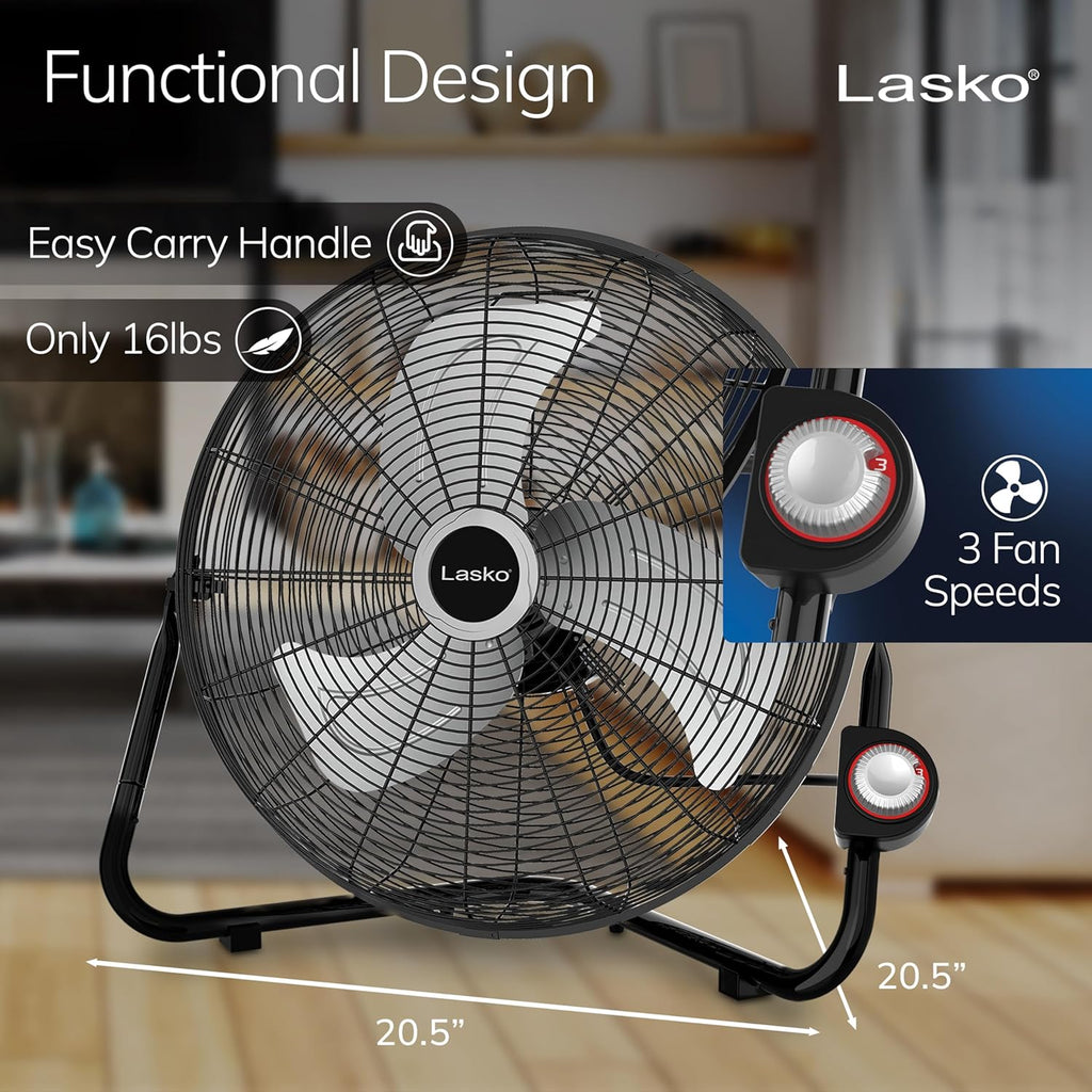 Lasko High Velocity Wall Mount and Floor Fan - 20" - 2264QM - Black